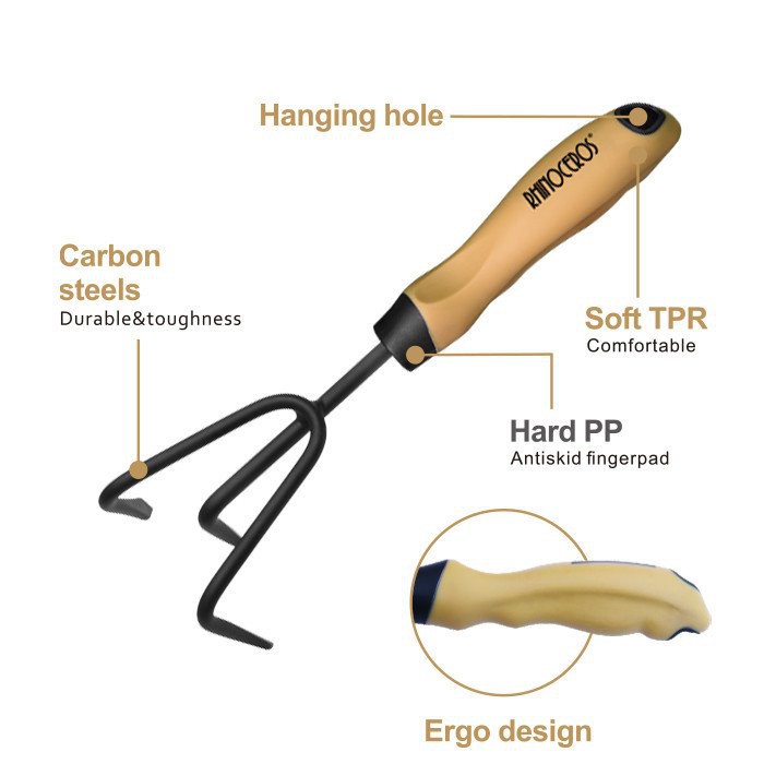 three prong hand rake